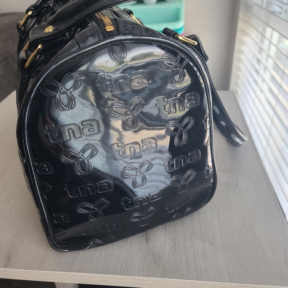 TNA Aritzia Tote Duffle Bag Puff Black Plastic Monogram 33005600 Travel FLAWED - Picture 8 of 16